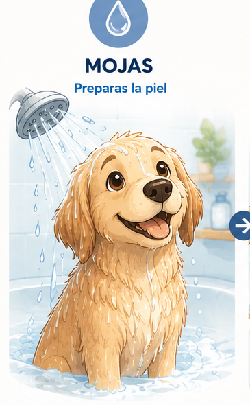 Perrito recibiendo agua tibia durante el baño