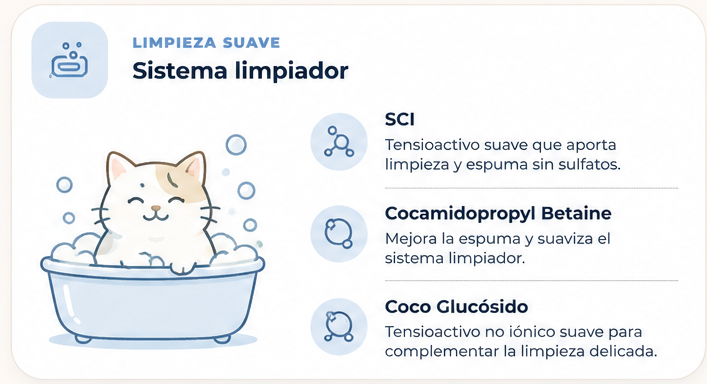 Limpieza suave con SCI, cocamidopropyl betaine y coco glucósido