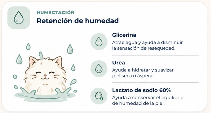 Humectación con glicerina, urea y lactato de sodio
