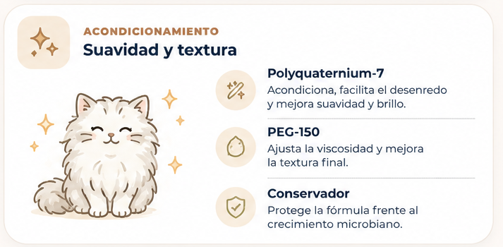 Acondicionamiento con Polyquaternium-7, PEG-150 y conservador