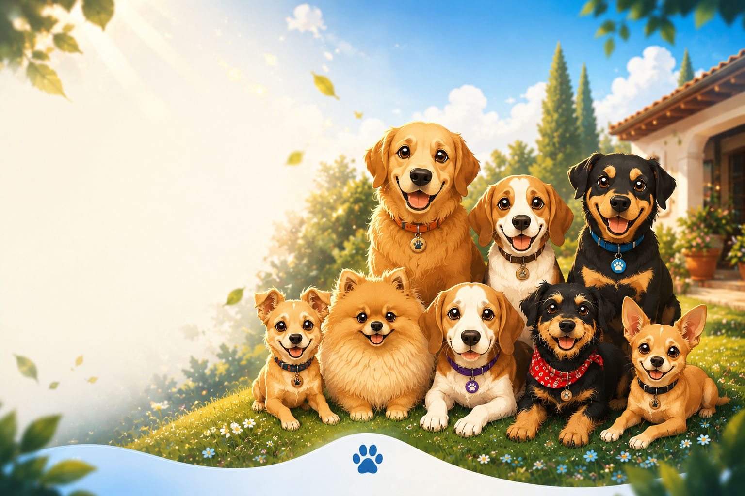 Ilustración de la manada Octapet, marca de suplementos e higiene para perros y gatos