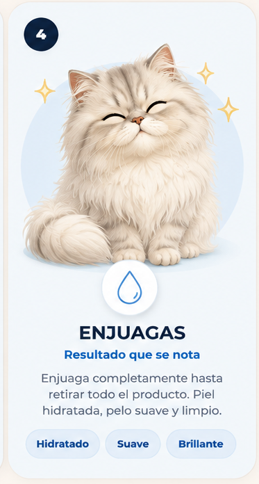 Paso 4 para usar Shampoo Hidratante Octapet: enjuagar completamente